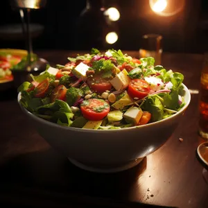 Healthy Vegetarian Plate with Fresh Salad and Veggies