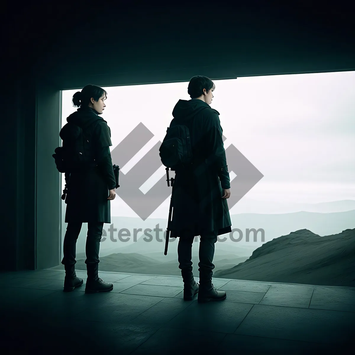 Picture of Corporate Sunset: Silhouetted Businessman by the Beach