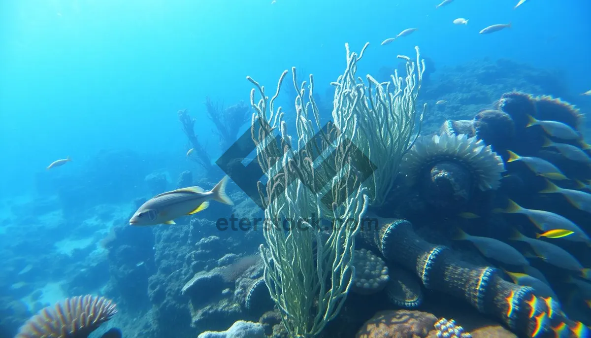 Picture of Vibrant tropical fish swimming in sunlit coral reef.