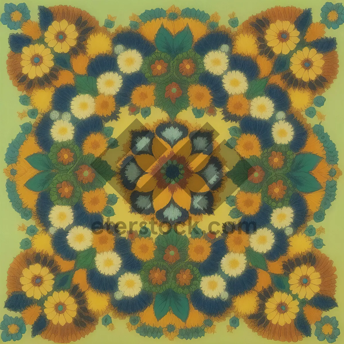 Picture of Colorful Floral Arabesque Pillow Design with Sunflower Pattern