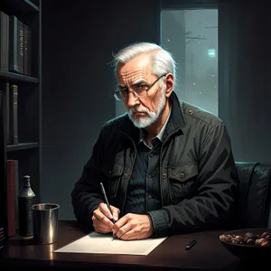 Senior businessman working on laptop in office