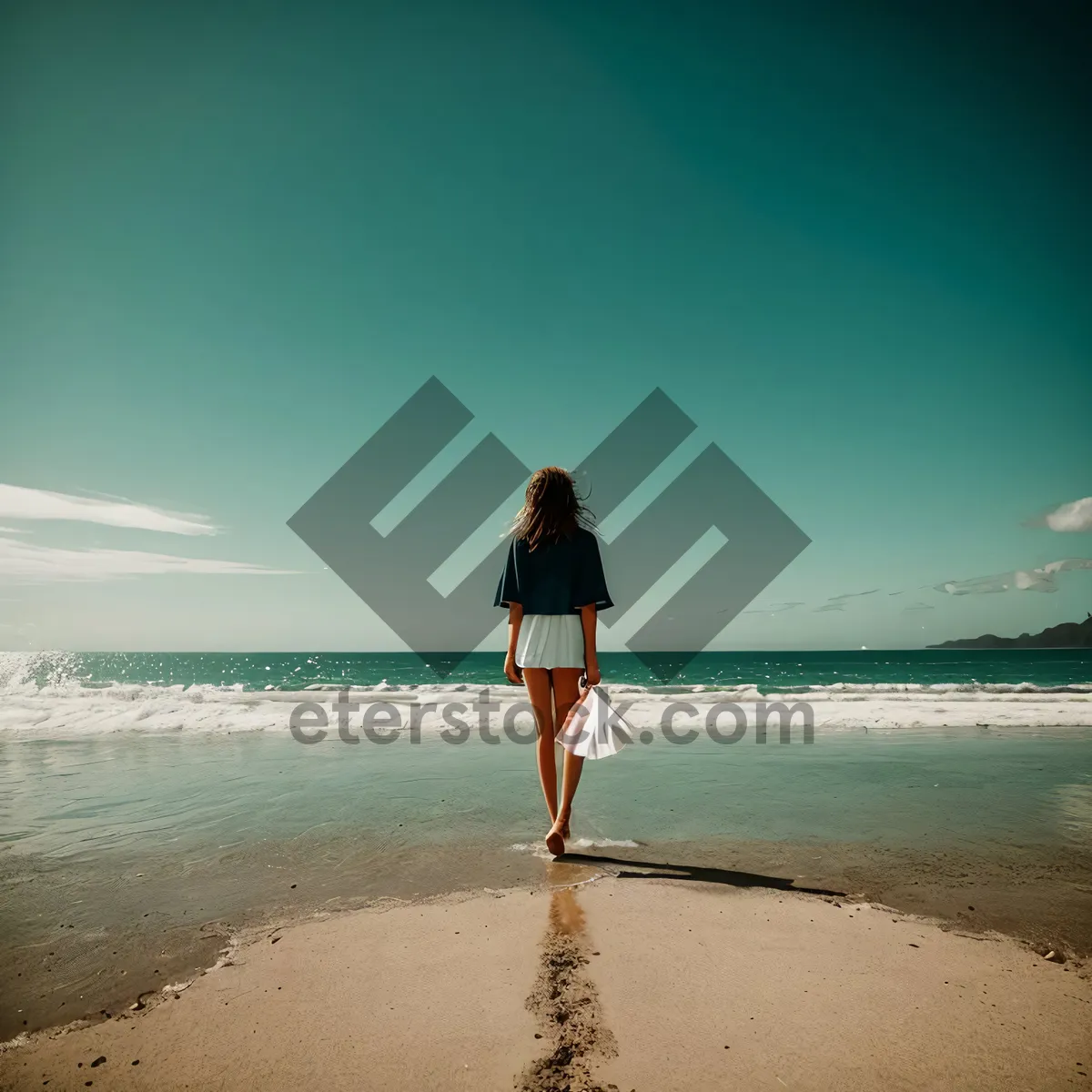 Picture of Sunset Beach Getaway: Happy Couple Embracing by the Shore