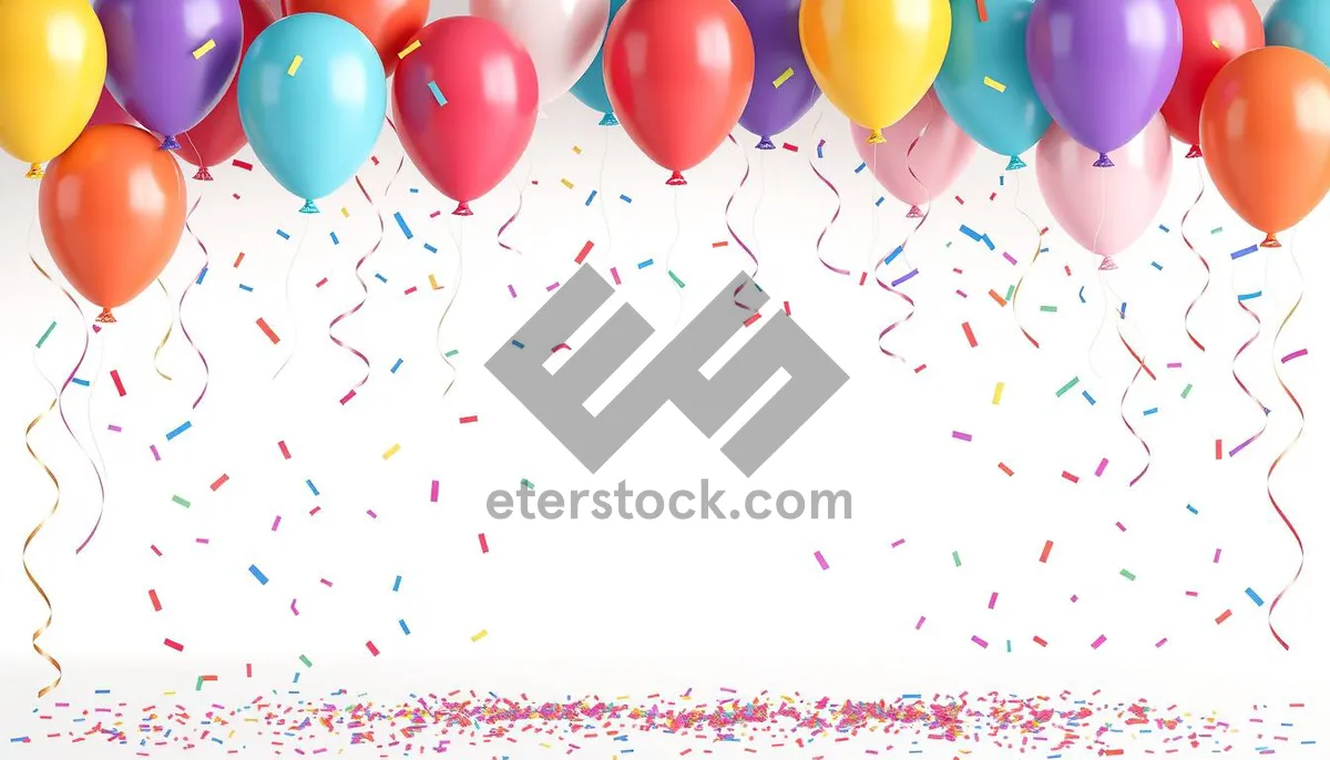 Picture of Colorful Birthday Party Decoration with Balloons and Confetti.