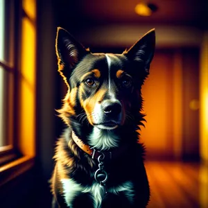 Cute Border Collie Puppy with Brown Fur on Leash