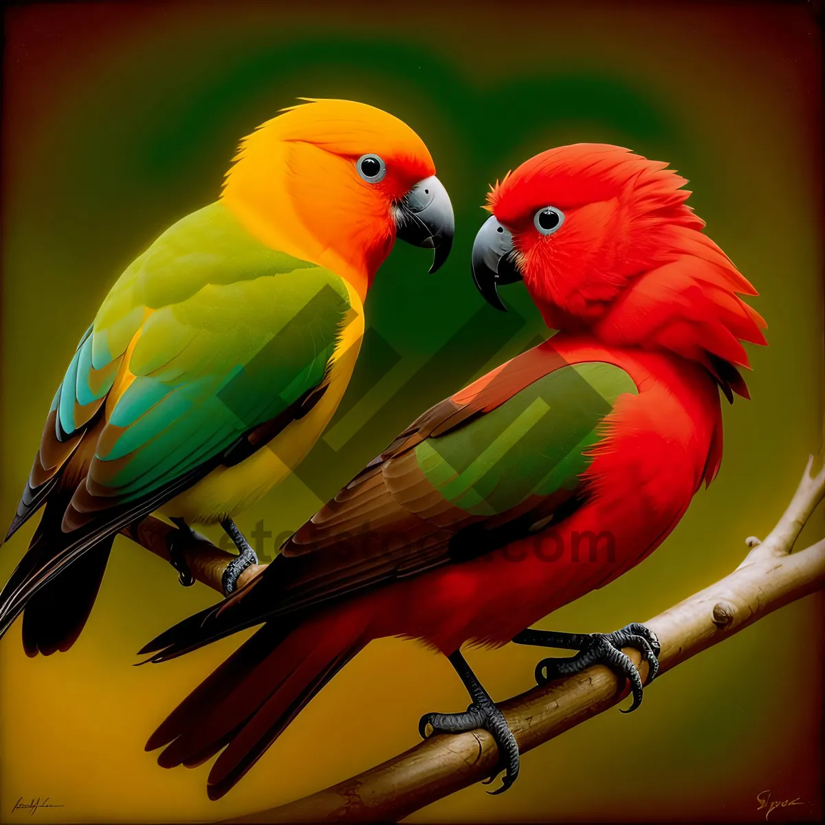 Picture of Tropical Macaw Perched on Branch, Vibrant Feathers