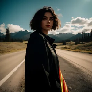 Cloaked Happiness: Pretty Outdoor Portrait of Attractive Smiling Adult