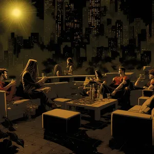 Classroom with chairs and saxophone on table.