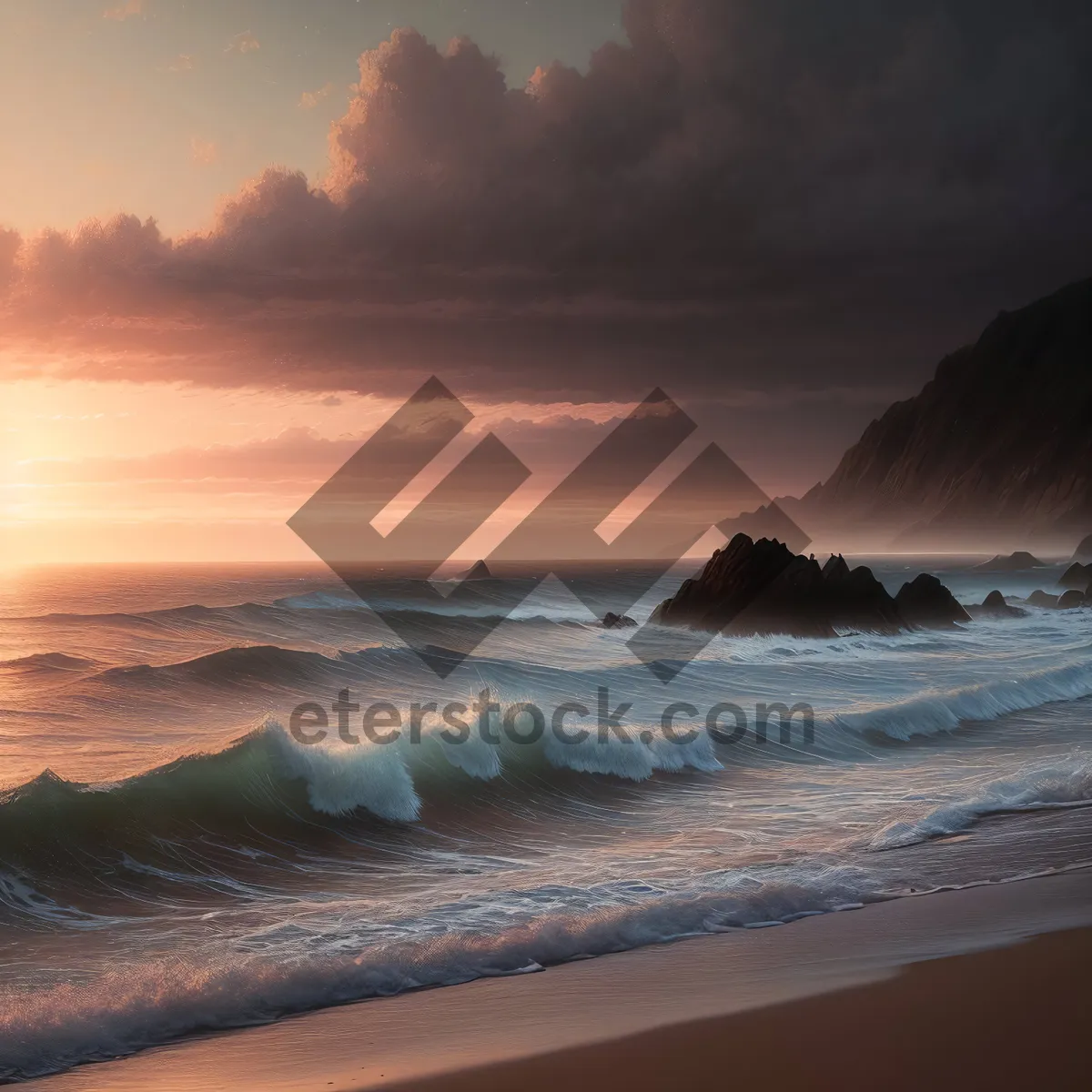 Picture of Summer Seaside Bliss: Rock Formation and Surf