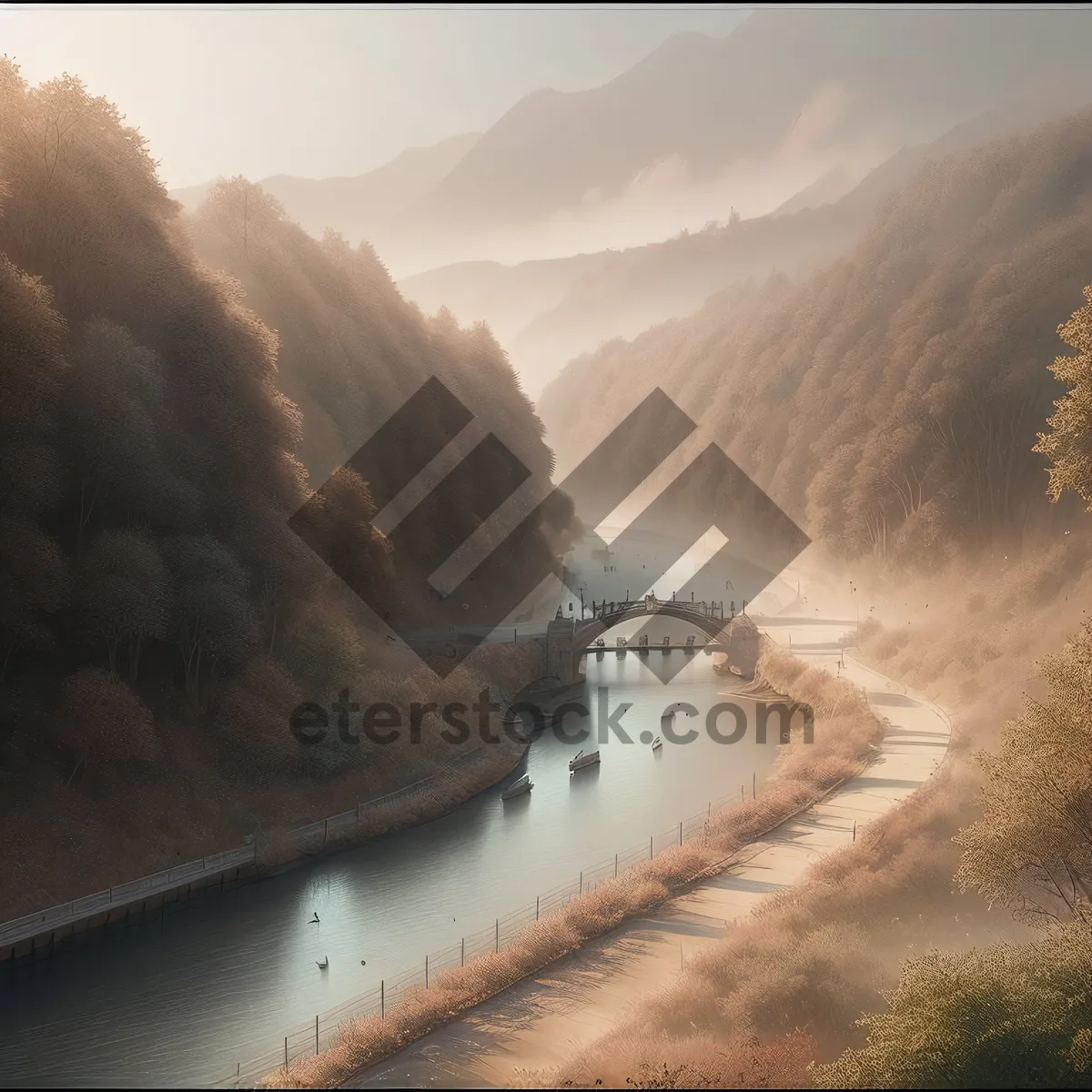 Picture of Scenic Canyon Valley with Majestic Mountains and River