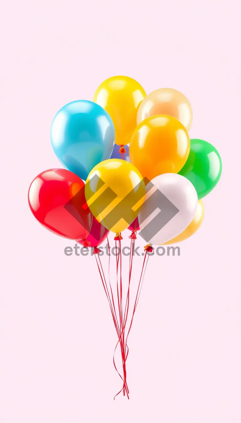 Picture of Colorful Birthday Balloon Decoration with Ribbon and Confetti