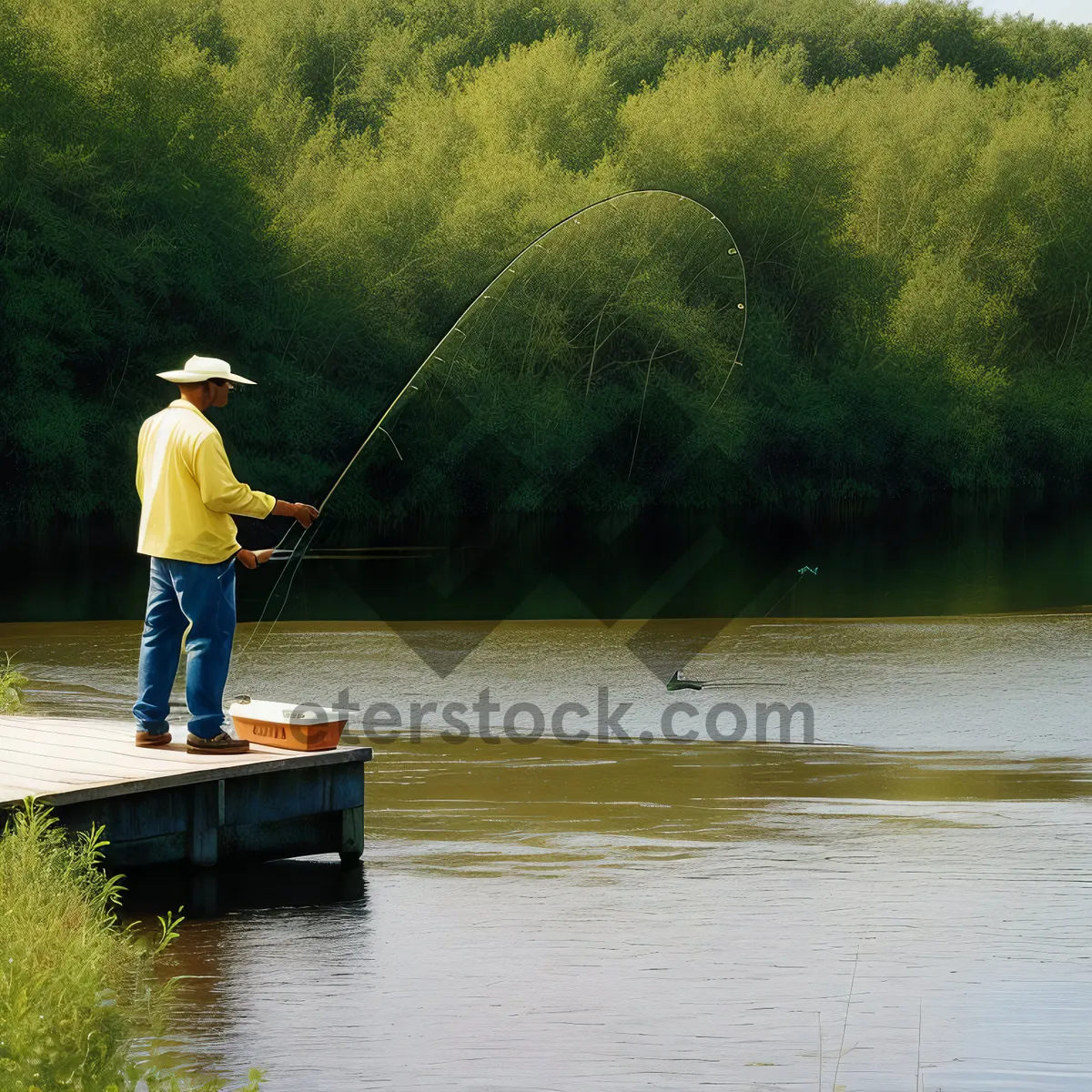 Picture of Adventurous Fisherman with Rotating Fishing Gear