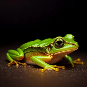 Vibrant Eyed Tree Frog Peeking Through Leaves