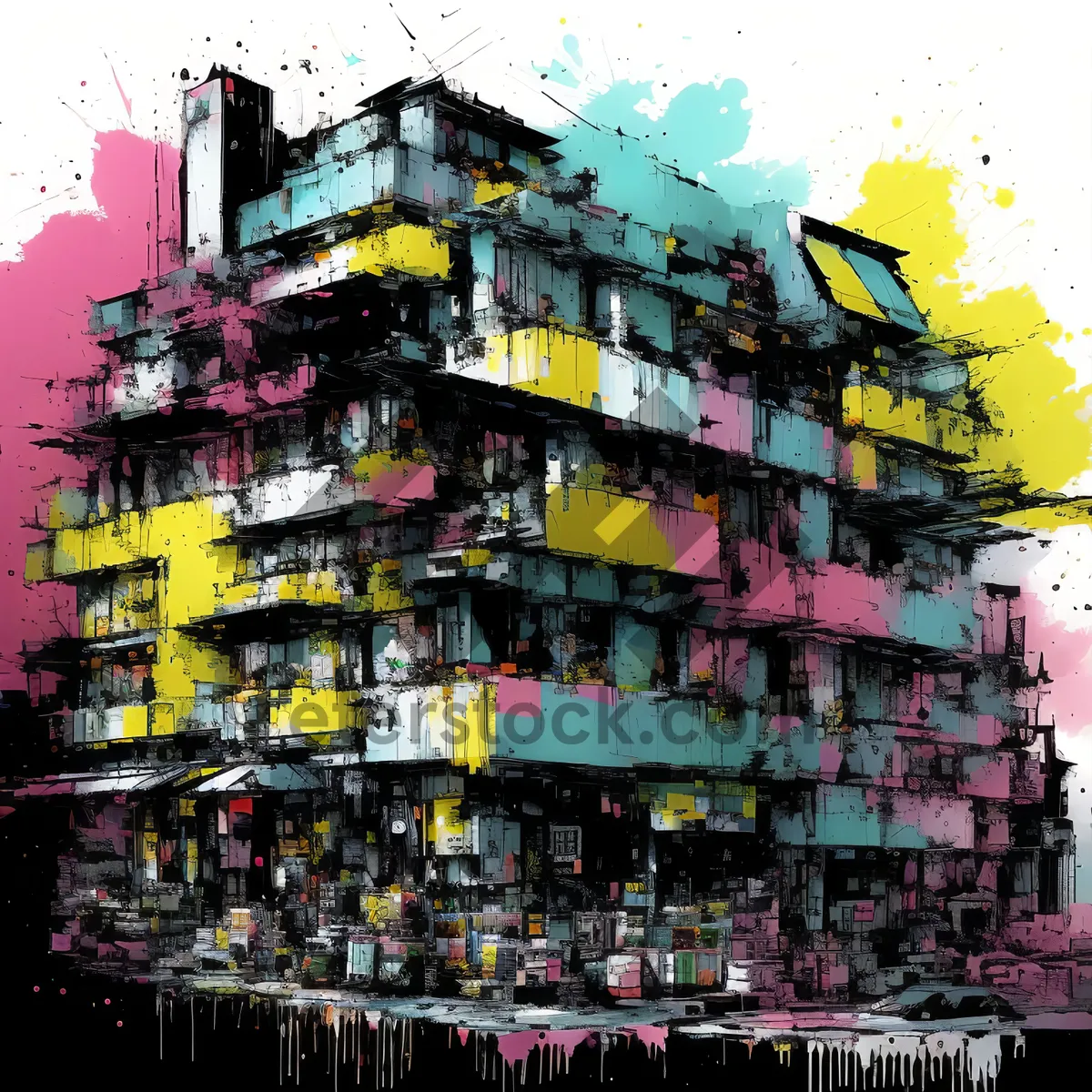 Picture of Colorful Urban Puzzle: Modern, Vibrant Cityscape with Geometric Squares