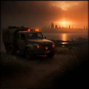 Sunset Journey: Tow Truck on the Open Road