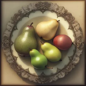 Fresh and Healthy Fruit Basket with Apple, Pear, and Tomato