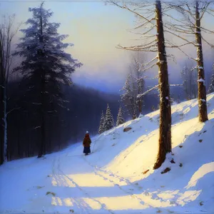 Wintry Forest Landscape with Snowy Mountains