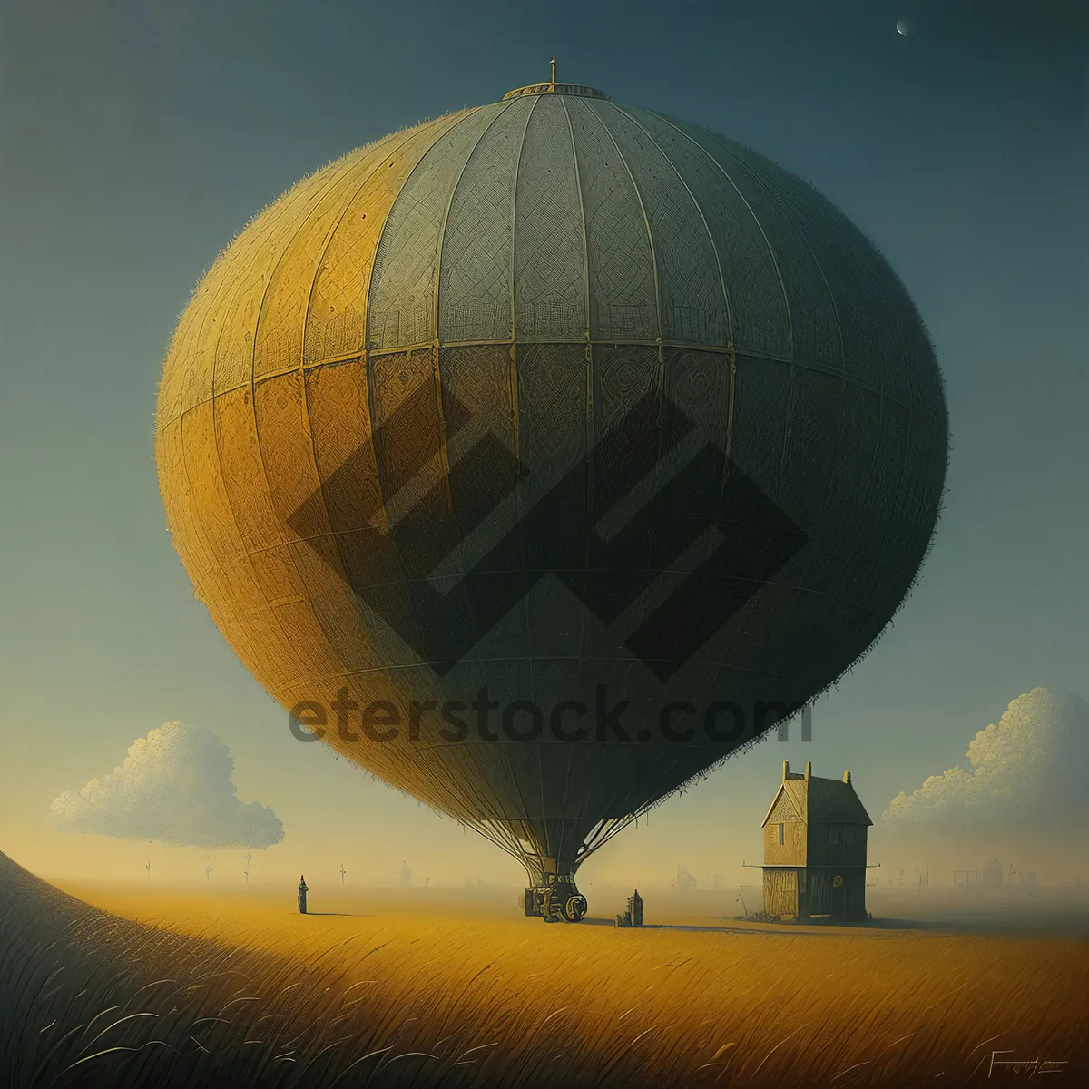 Picture of Colorful Hot Air Balloon Floating in Sky.