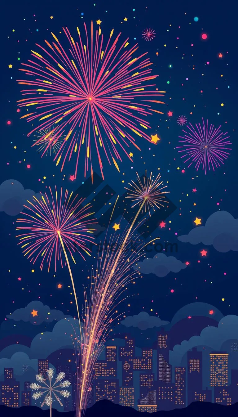 Picture of Dark winter night sky fireworks explosion celebration.