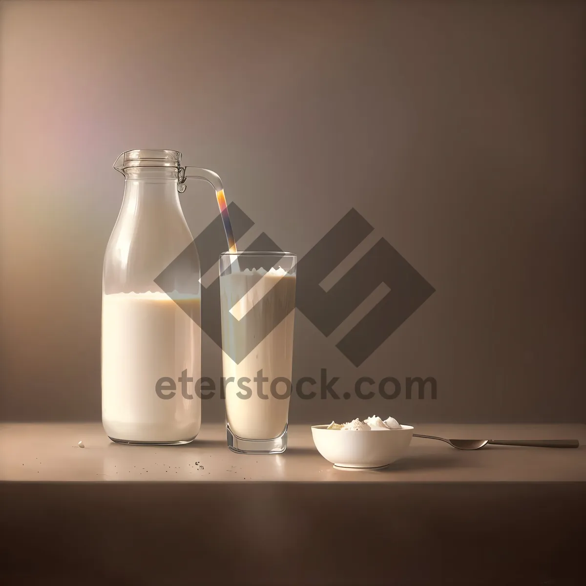 Picture of Refreshing Dairy Beverage in Transparent Glass Bottle