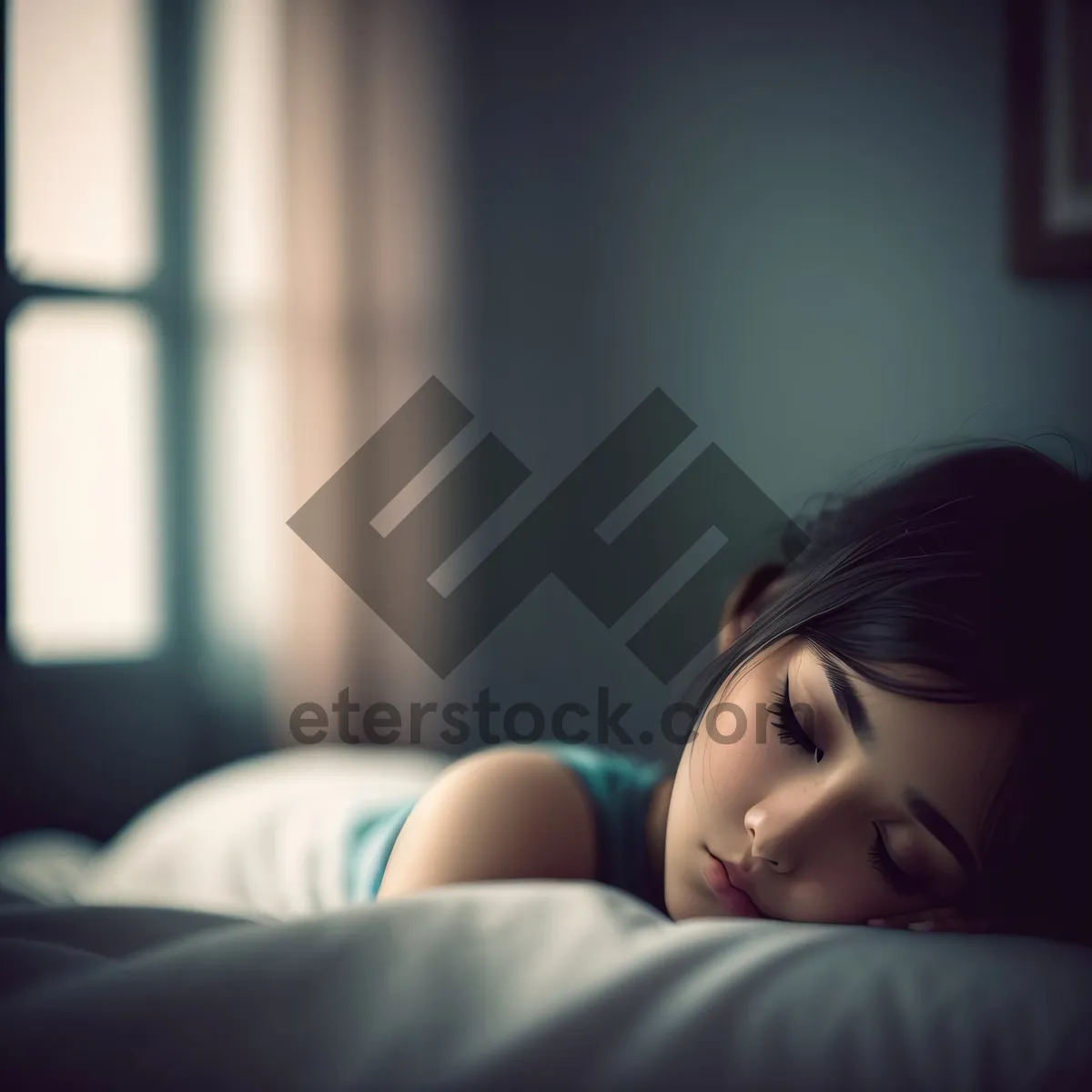 Picture of Happy Attractive Smiling Woman Lying on Bed