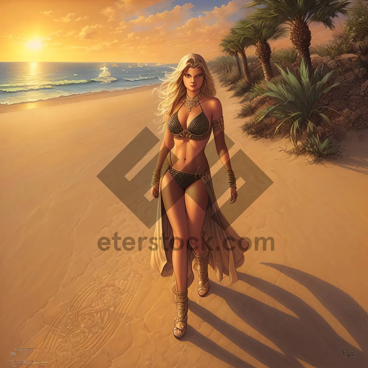 Picture of Tropical Sunset: Beach Paradise with Palm Trees