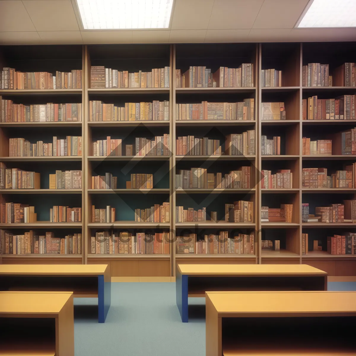 Picture of Modern interior library with wooden furniture and books