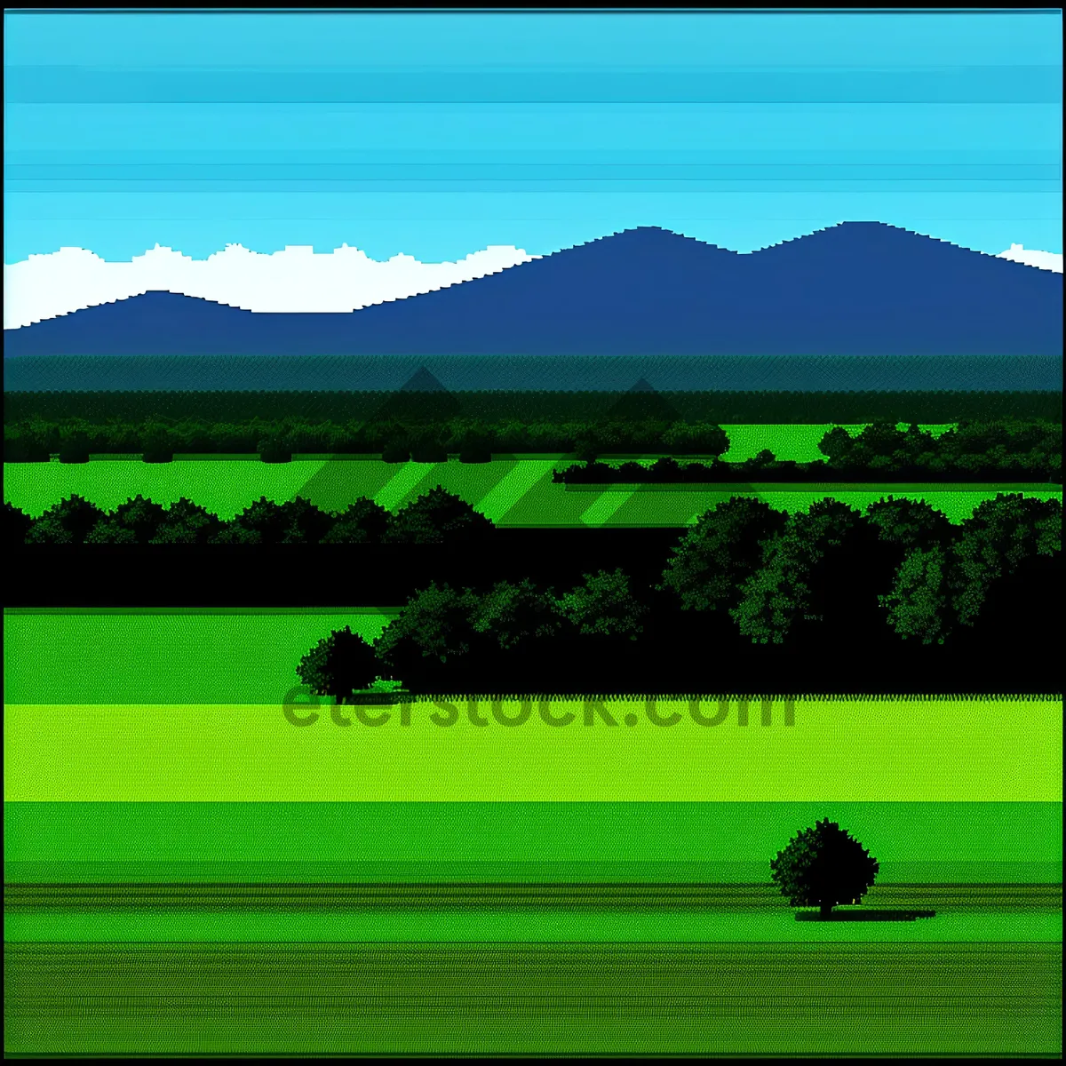 Picture of Idyllic countryside landscape with green grass and blue sky