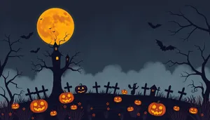 Spooky Halloween night with silhouette of bat