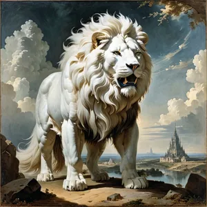 Majestic lion resting in the South African wilderness