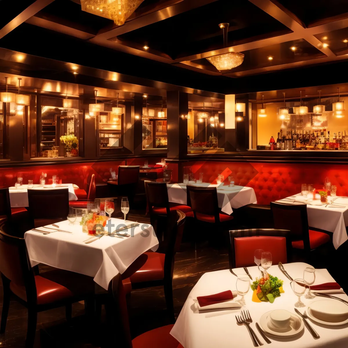 Picture of Modern luxury restaurant interior design with wooden furniture