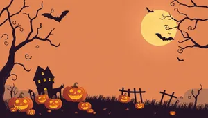 Spooky Halloween Night Silhouette at Cemetery under Moon