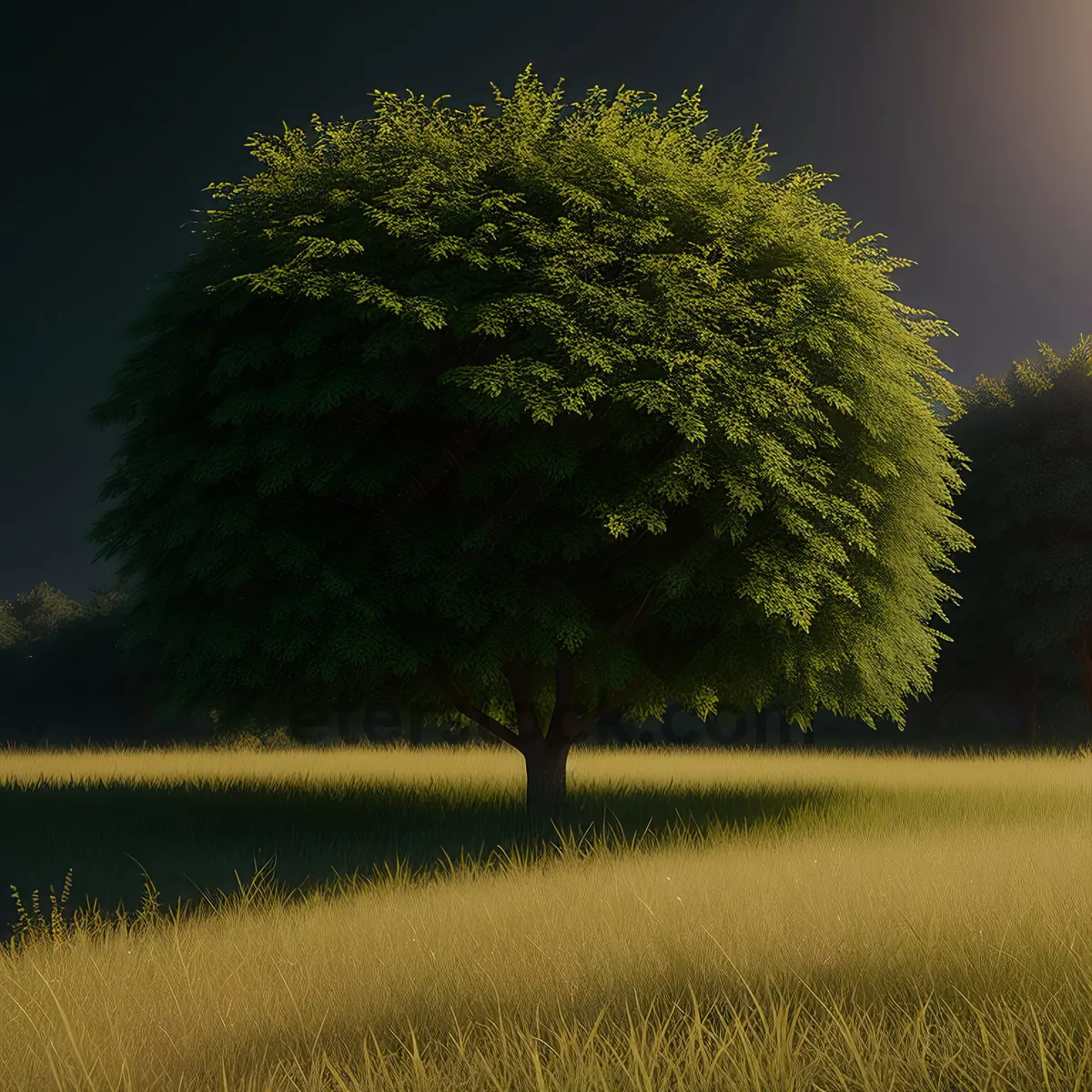 Picture of Serene Landscape: Meadow with Willow Trees