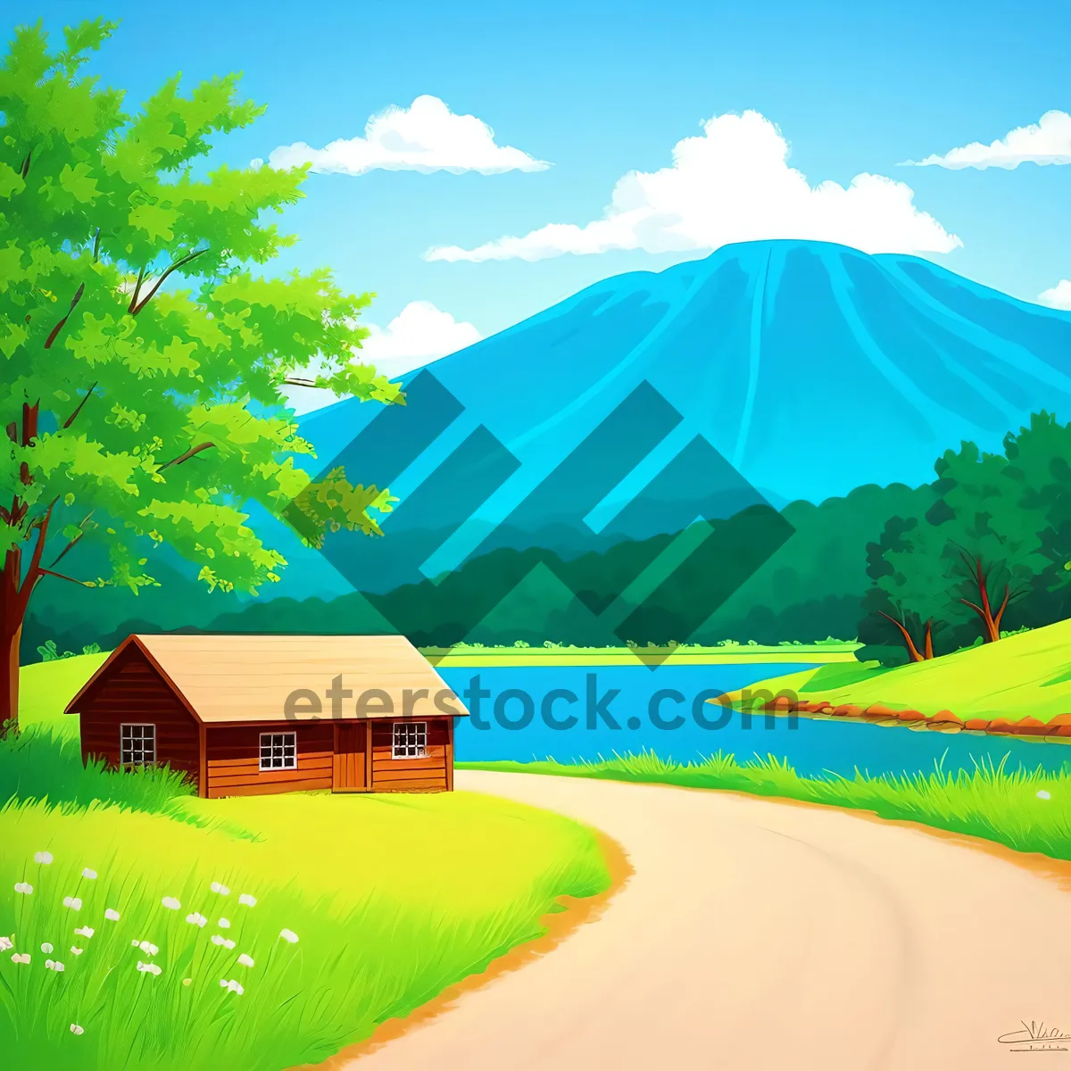 Picture of Serene Summer Meadow with Clear Blue Skies