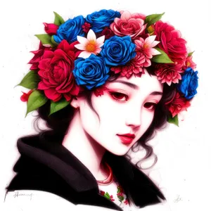 Floral Beauty: Elegant Lady with Sensual Makeup and Stylish Hair