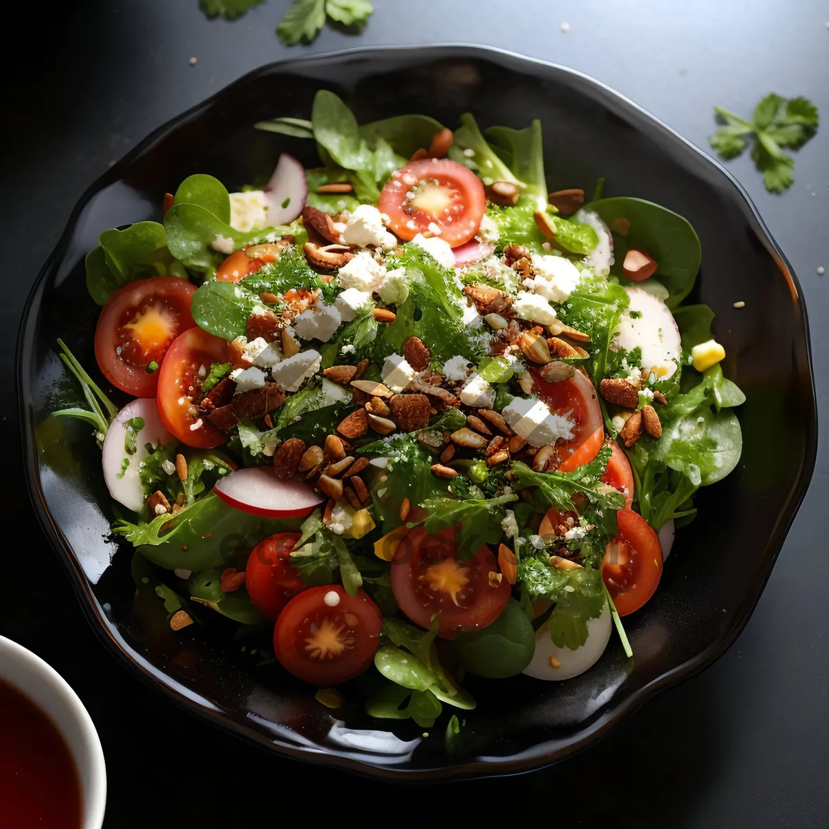 Picture of Delicious salad with fresh vegetables and cheese