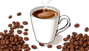 Hot Espresso Drink in Brown Mug with Saucer