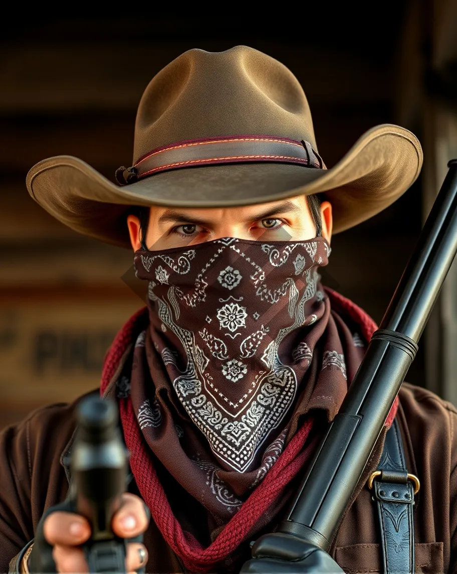 Picture of Happy man in cowboy hat covering face.