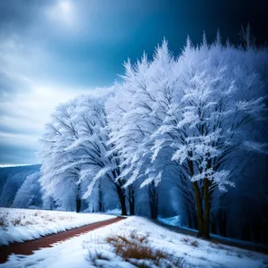 Winter Wonderland: Serene snowy forest landscape with frozen trees and icy branches
