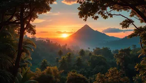 Majestic Sunset over Mountainous Horizon.