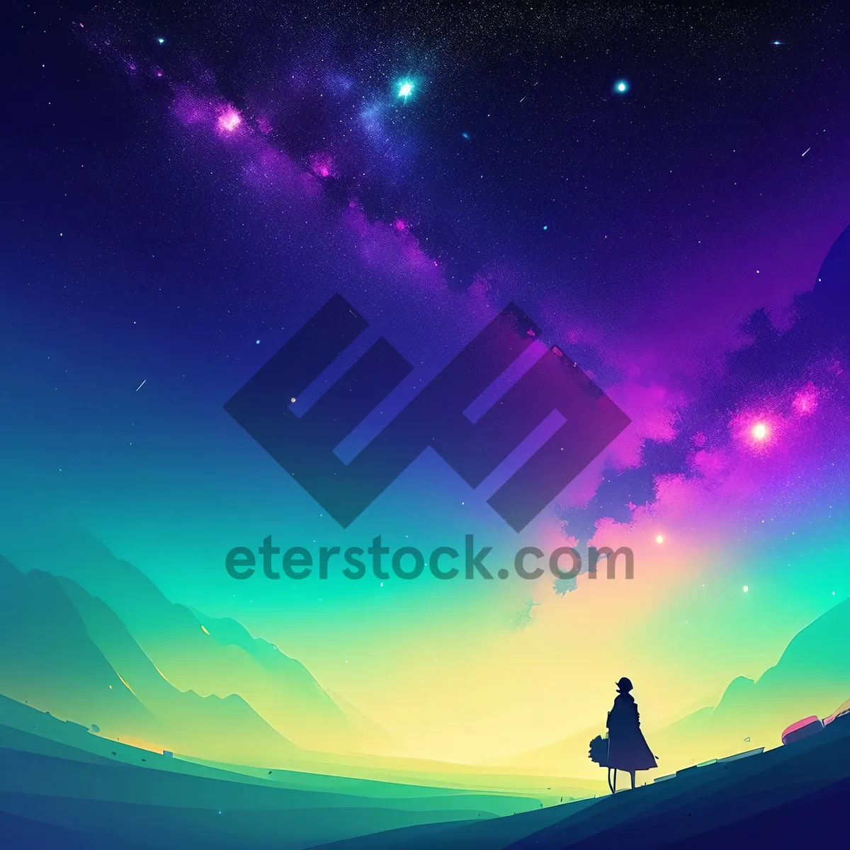 Picture of Luminous Night Sky: Shining Galaxy and Sparkling Stars