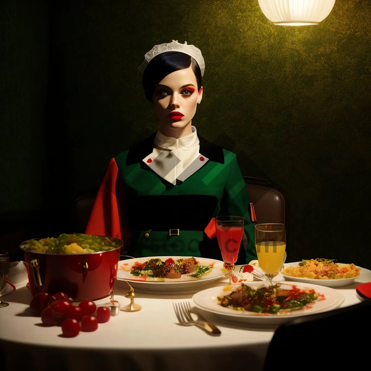 Picture of Happy person enjoying dinner at restaurant table.