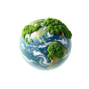 3D Earth Globe Icon on Ocean Planet Map