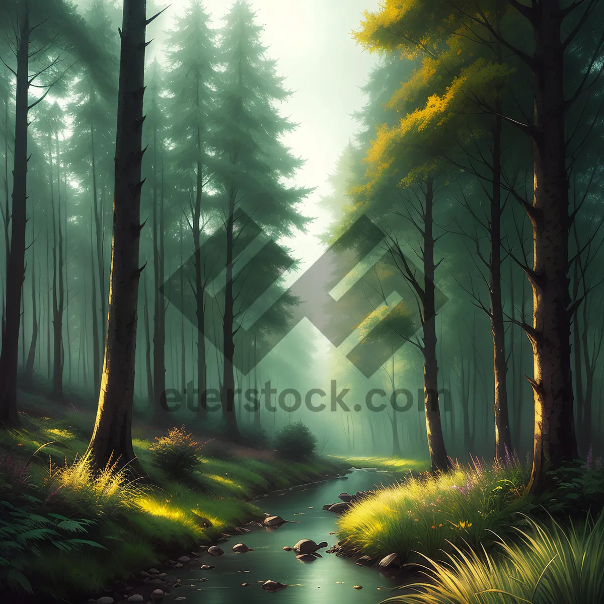 Picture of Majestic Celestial Landscape in a Glowing Forest