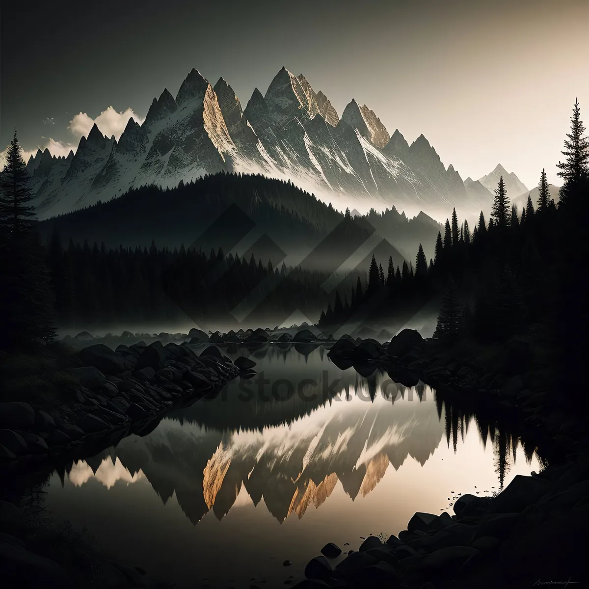 Picture of Snow-capped Mountain Range Reflection in Alpine Lake