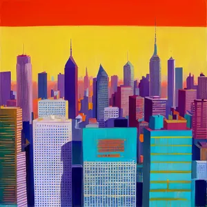 Vibrant Cityscape featuring Colorful Pencils and Modern Skyscrapers