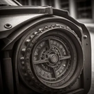 Vintage camera wheel mechanism close-up.