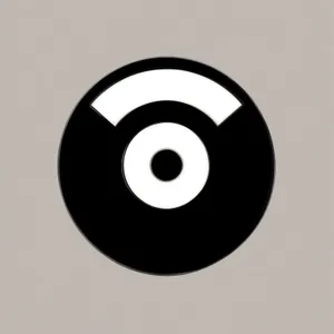 Shiny Black Music Circle Icon with Reflection Disk