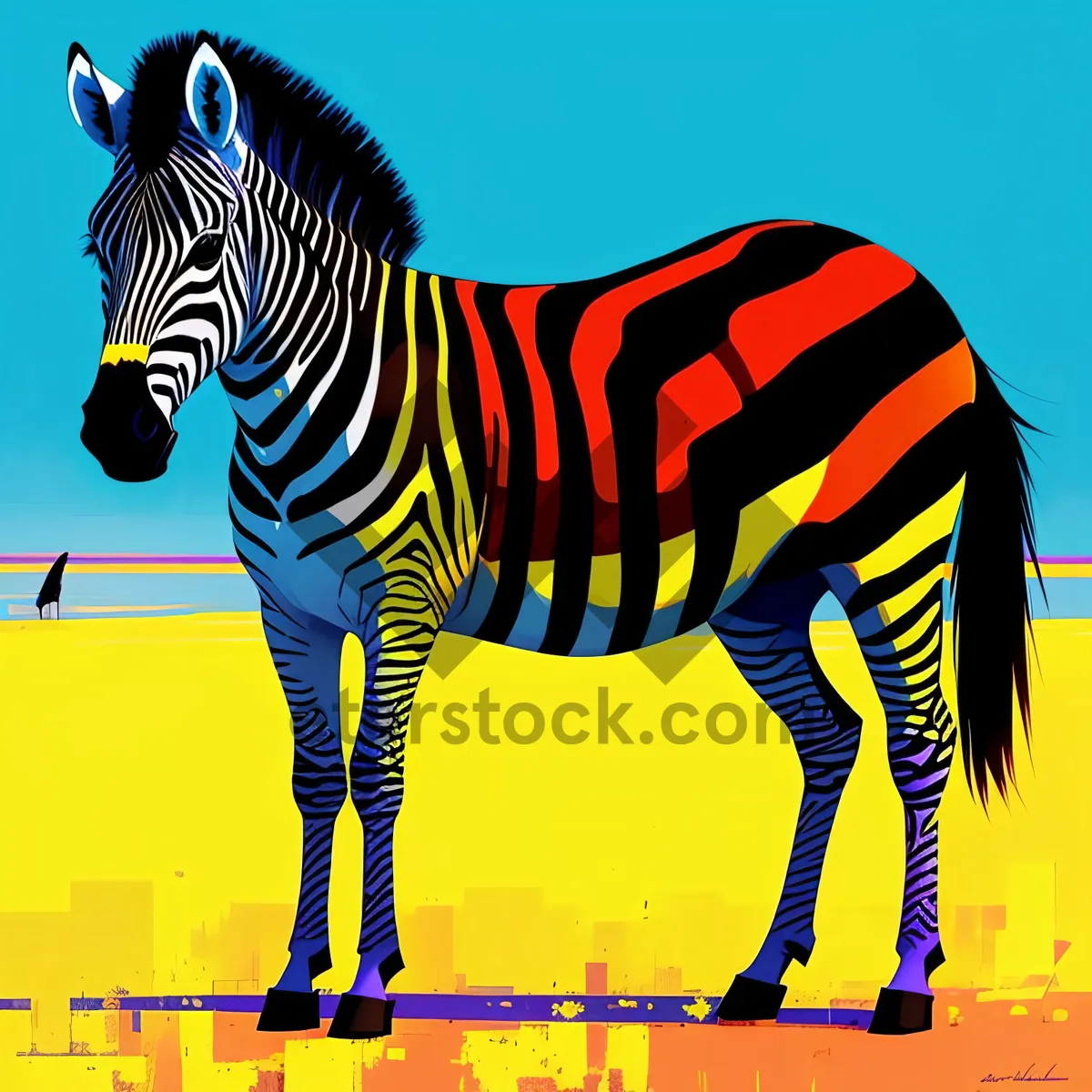 Picture of Striped Equine Grazing Gracefully in Wildlife Park