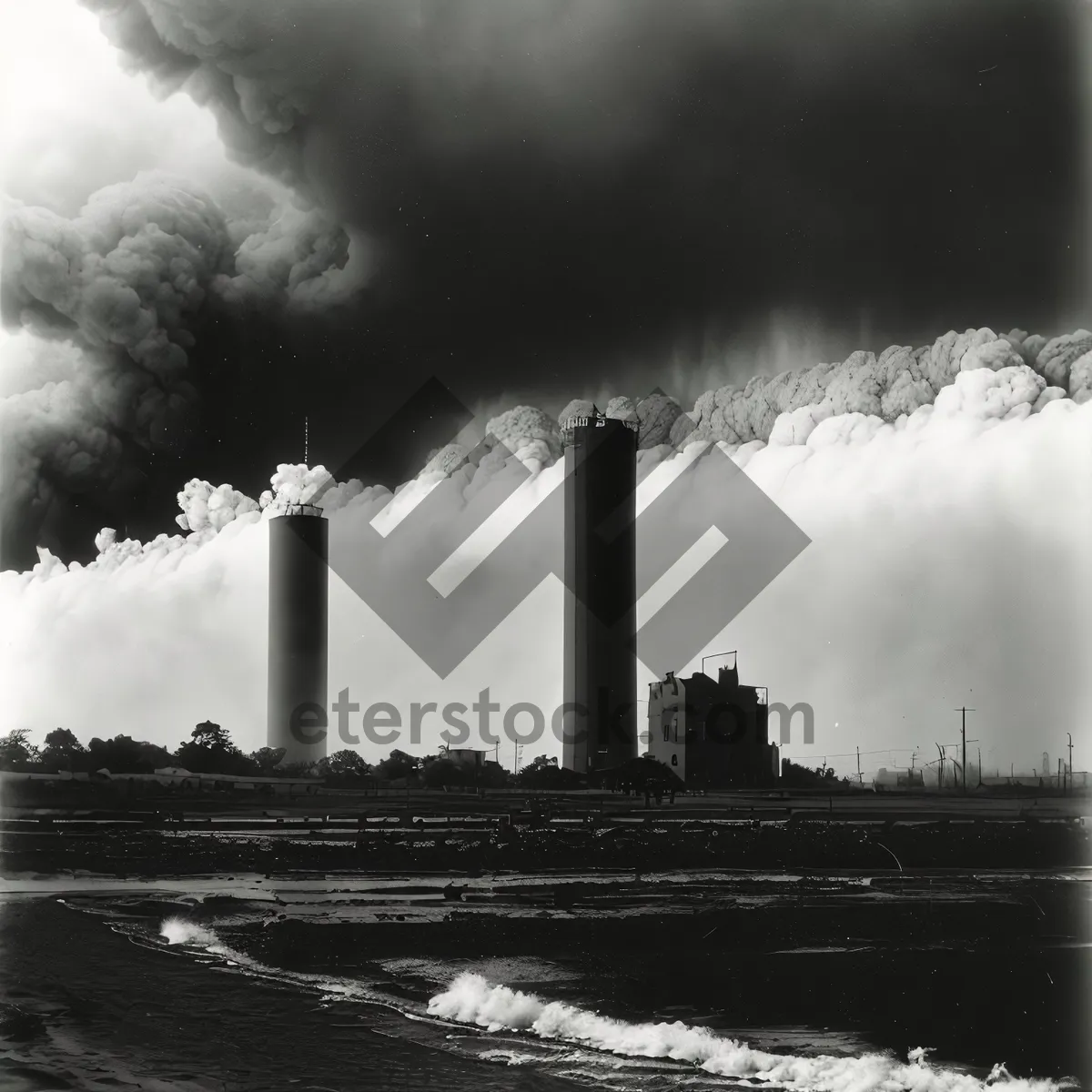 Picture of Industrial Skyline: Towering Factory and Pollution Chimney