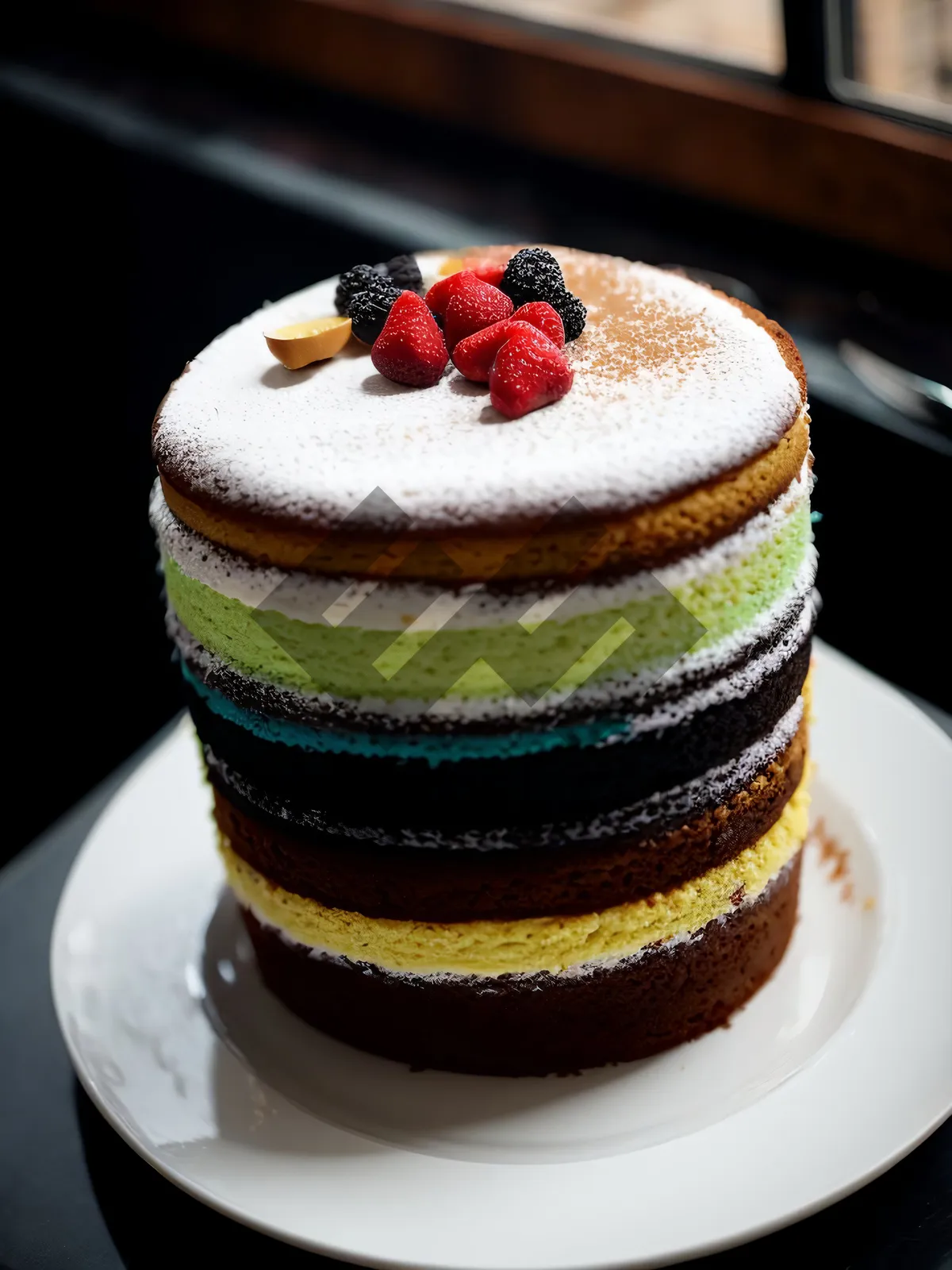 Picture of Delicious Berry Chocolate Cake Slice with Mint Ice Cream